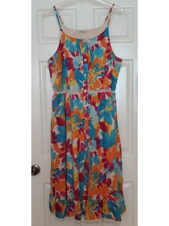 Unbranded Dresses & Skirts - Harlow & Rose Multicolor Floral Midi Dress 2XL Spaghetti Strap Button Front
